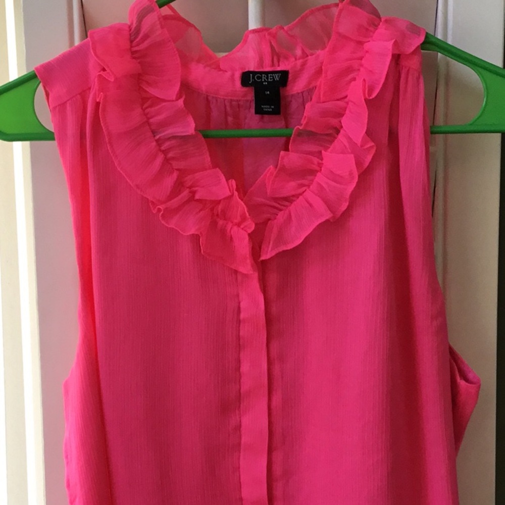 J Crew hot pink sleeveless blouse.